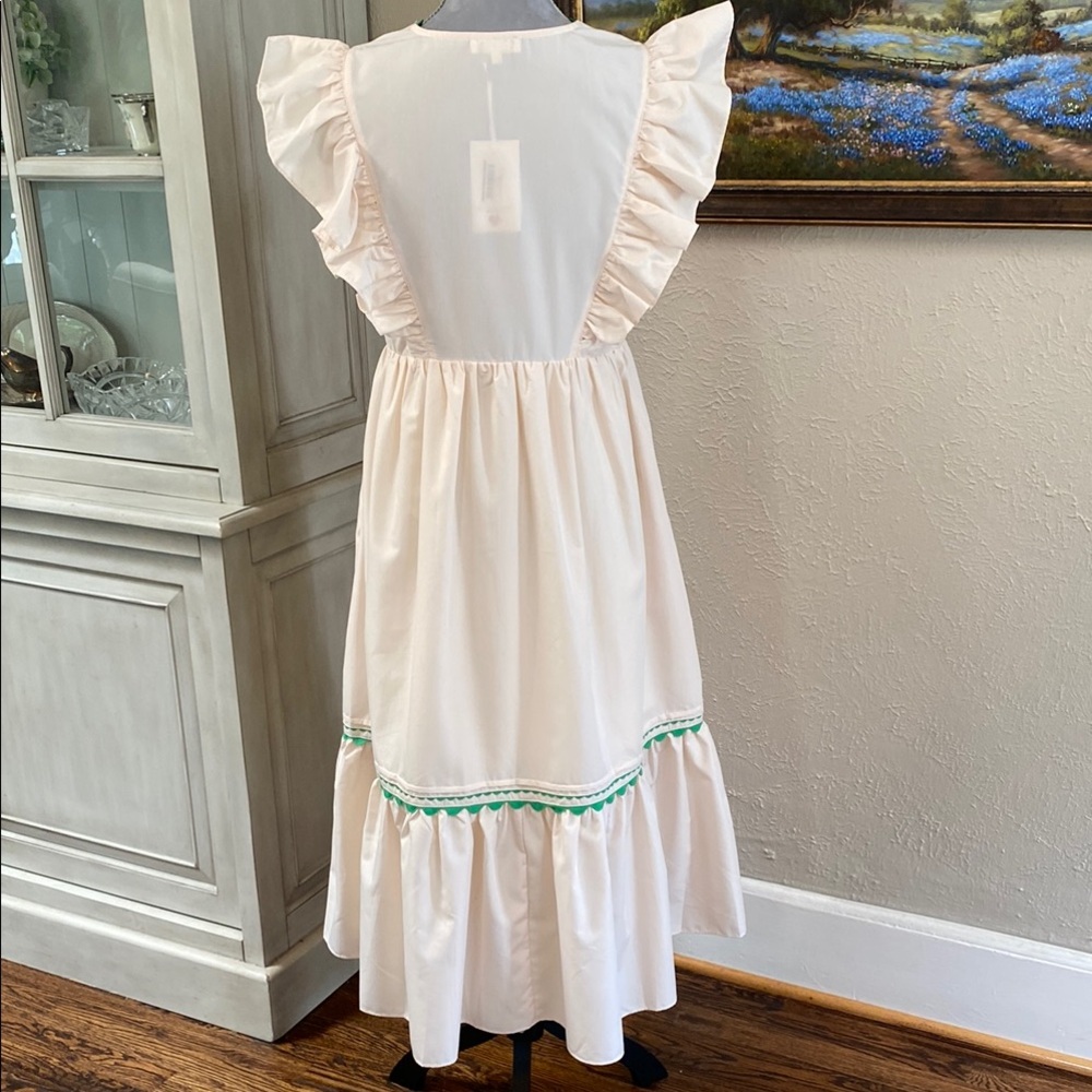 Entro Cream Midi Dress with Green Trim - Picture 5 of 5